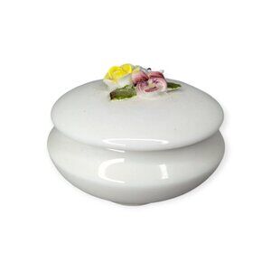 Coalport Porcelain Round Trinket Box with Applied Flowers & Removeable Lid